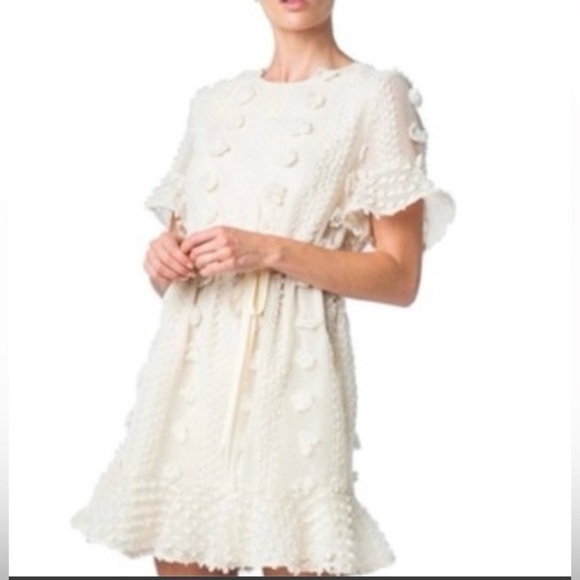 & Mercari size small Pom Pom dress lined off white tie waist - Picture 5 of 5